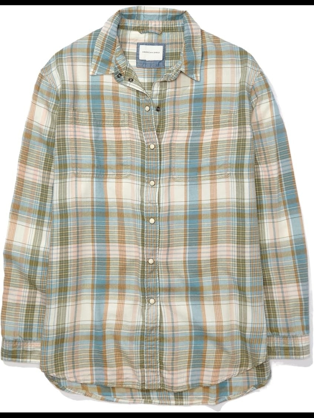 American Eagle Plaid Button-Up Shirt in Pastel Plaid